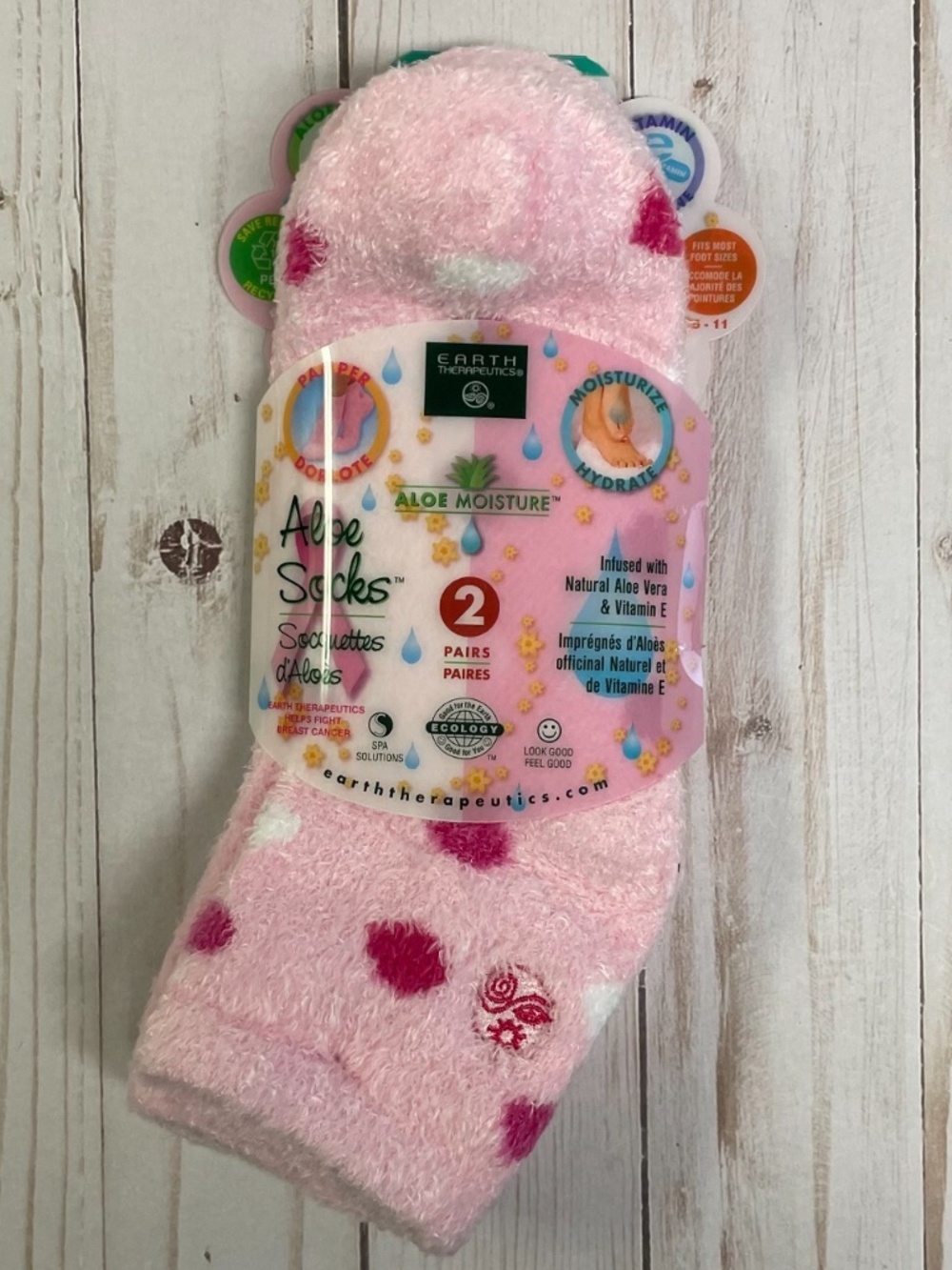 Earth Therapeutics Moisture Socks Night Aloe Plush Moisturizing Set 2 Pink NEW